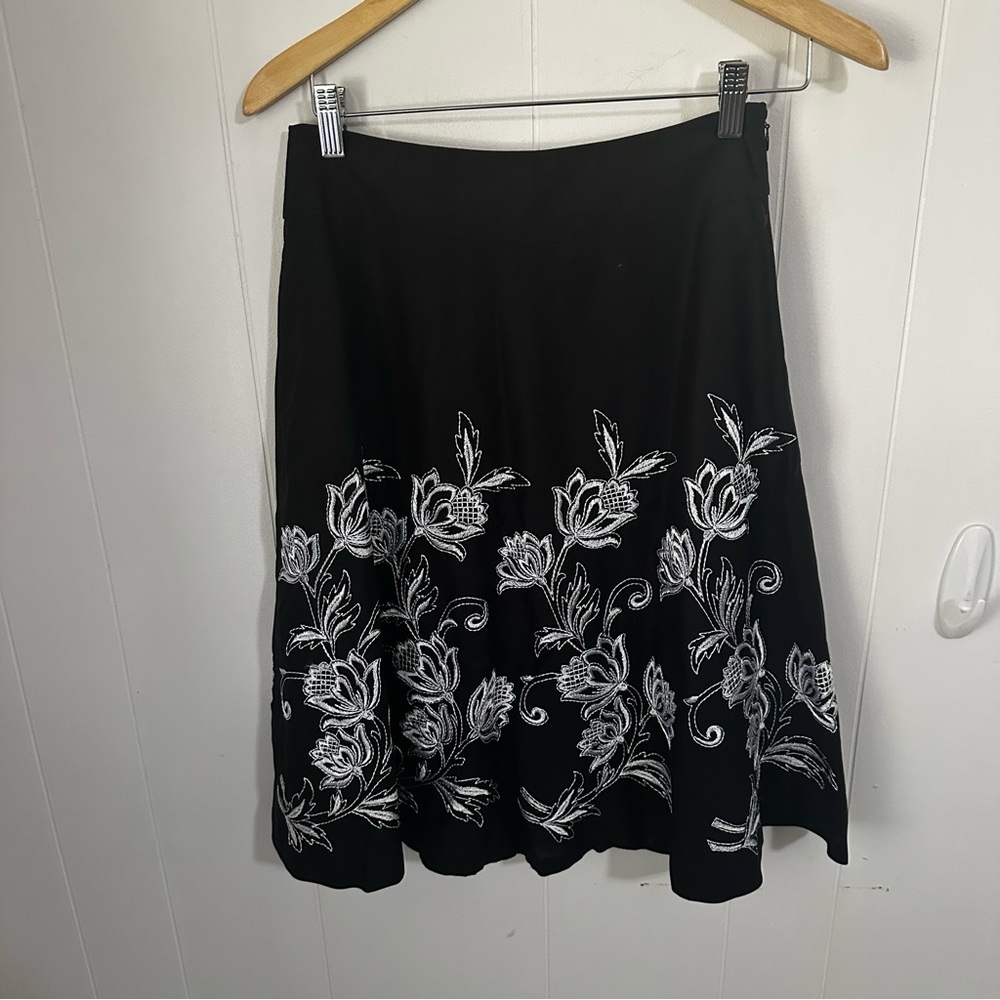 LOFT Black Embellished A-Line Skirt Knee-Length